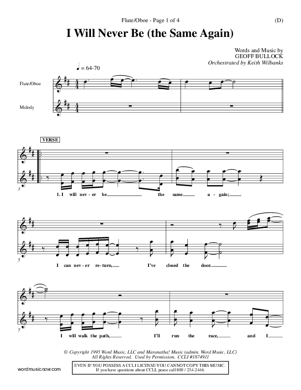 I Will Never Be Flute/Oboe (Geoff Bullock)