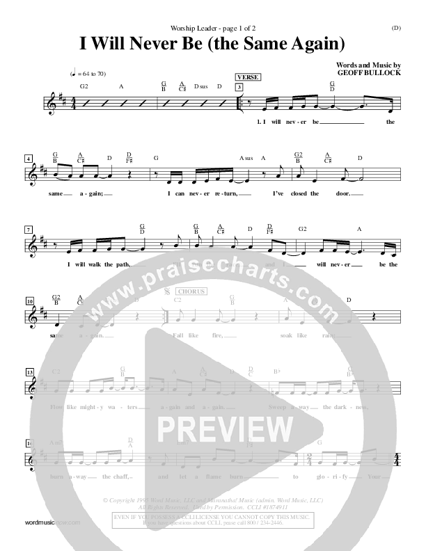 I Will Never Be Lead Sheet (Geoff Bullock)