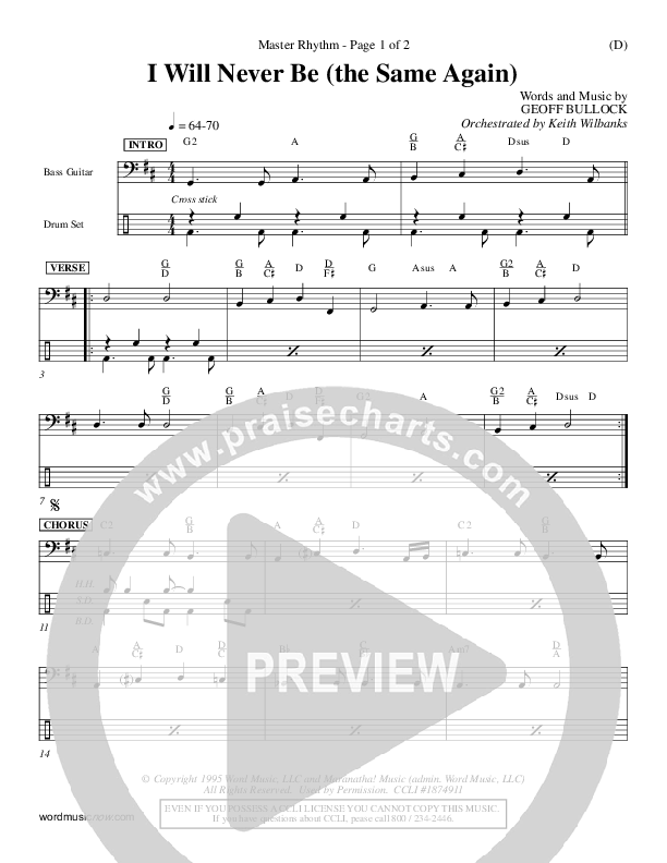 I Will Never Be Rhythm Chart (Geoff Bullock)