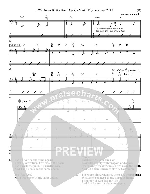 I Will Never Be Rhythm Chart (Geoff Bullock)