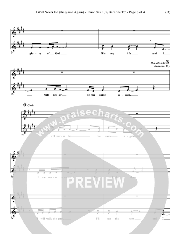 I Will Never Be Tenor Sax/Baritone T.C. (Geoff Bullock)