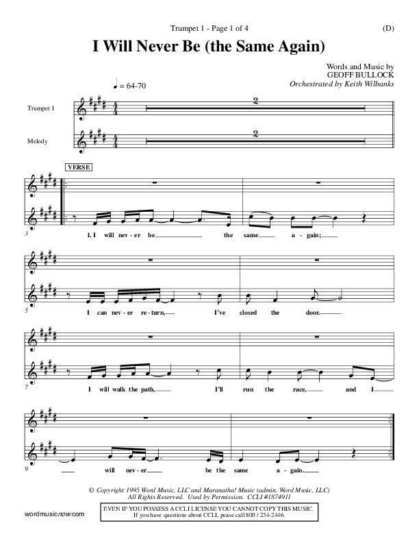 I Will Never Be Trumpet 1 (Geoff Bullock)