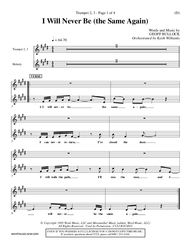 I Will Never Be Trumpet 2/3 (Geoff Bullock)