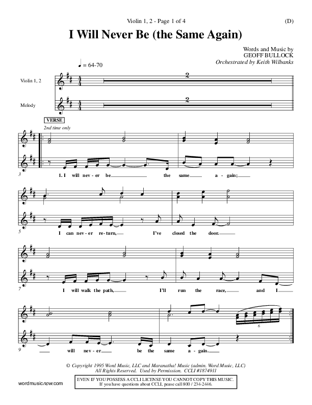 I Will Never Be Violin 1/2 (Geoff Bullock)