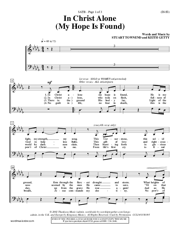 In Christ Alone Choir Sheet (SATB) (Stuart Townend)