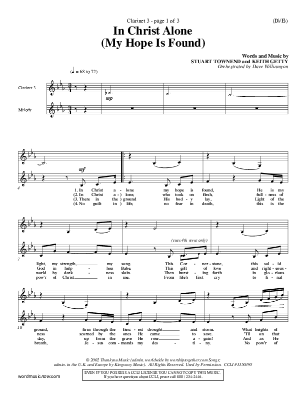 In Christ Alone Clarinet 3 (Stuart Townend)