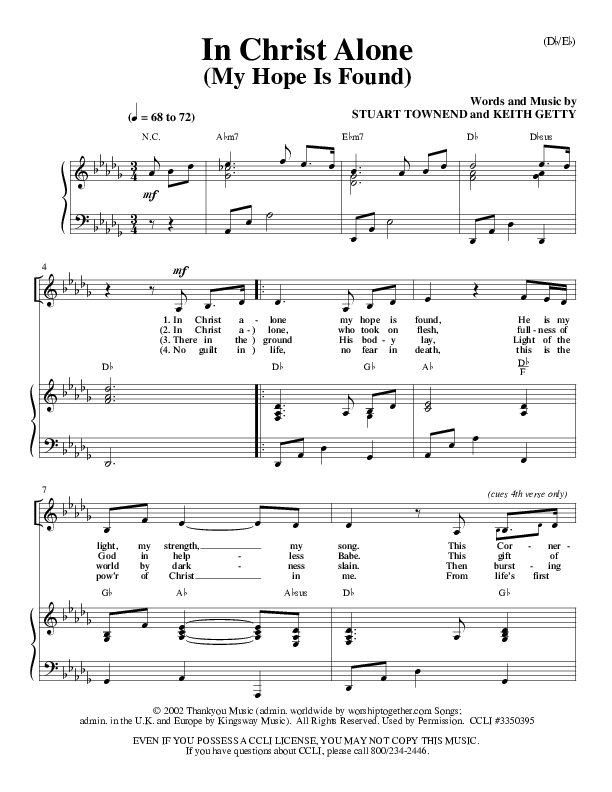 In Christ Alone Lead Sheet (Stuart Townend)