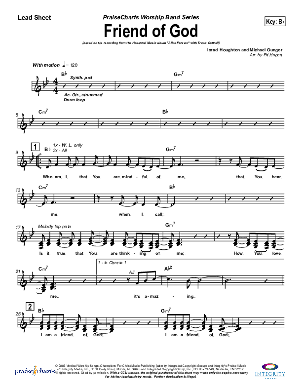 Friend Of God Lead Sheet (Travis Cottrell)