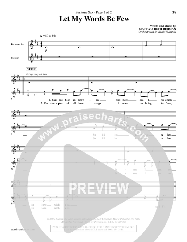 Let My Words Be Few Bari Sax (Matt Redman)