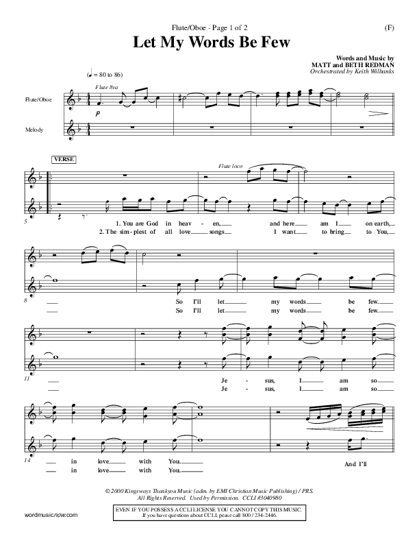 Let My Words Be Few Flute/Oboe (Matt Redman)