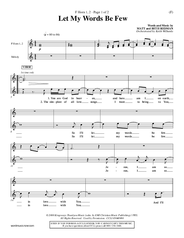 Let My Words Be Few French Horn 1/2 (Matt Redman)