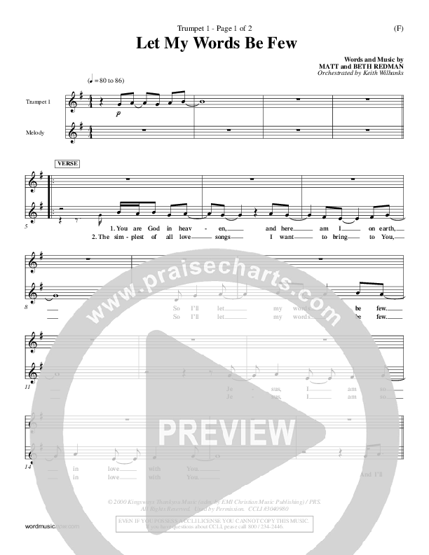 Let My Words Be Few Trumpet 1 (Matt Redman)