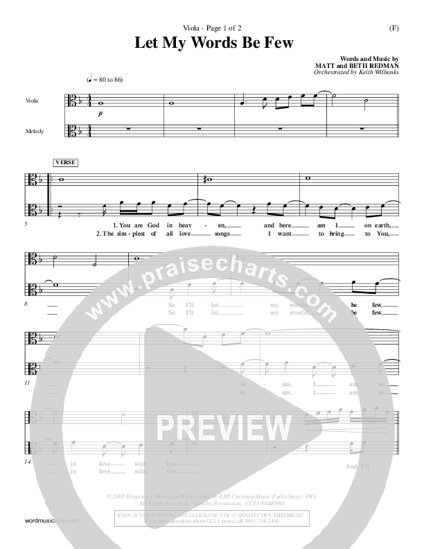 Let My Words Be Few Viola (Matt Redman)