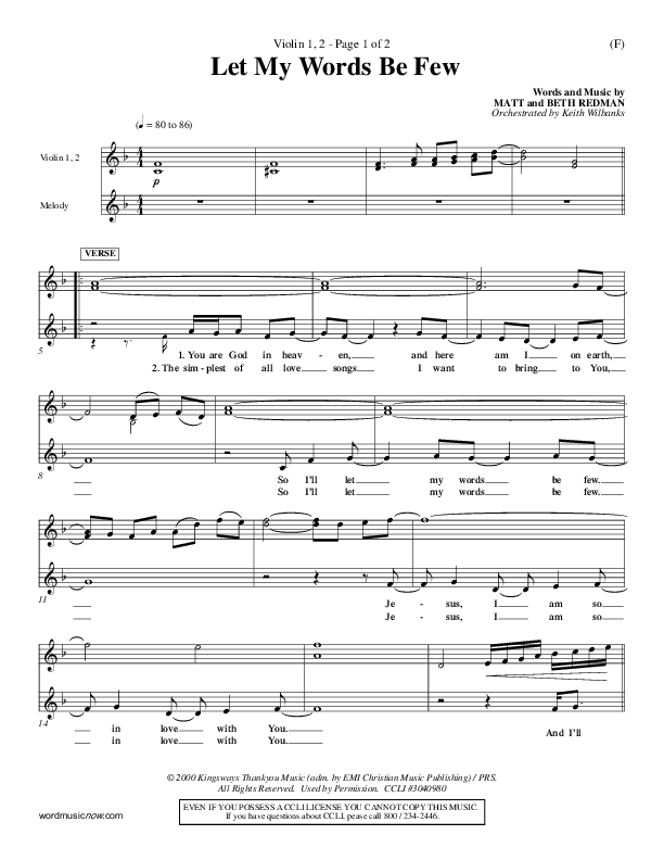 Let My Words Be Few Violin 1/2 (Matt Redman)