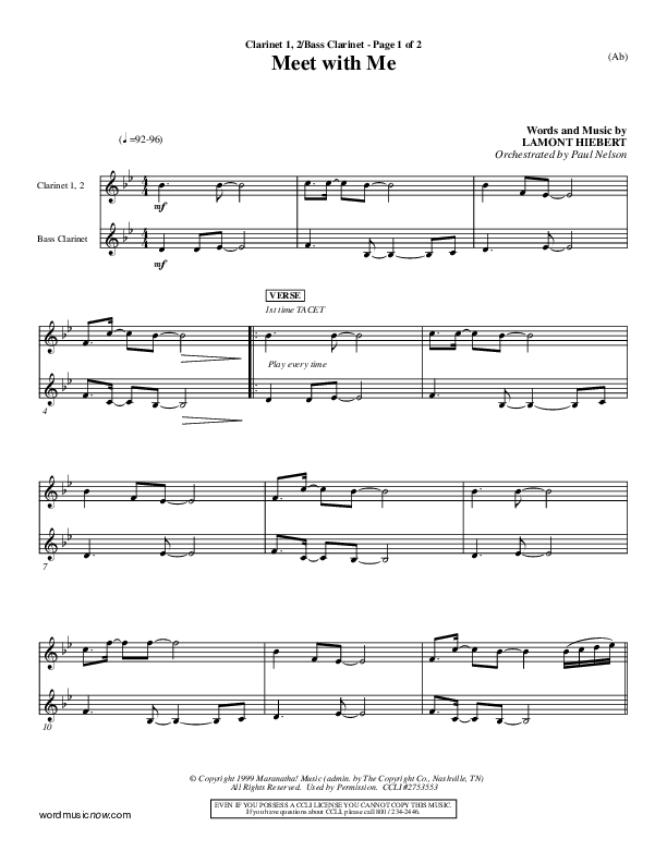 Meet With Me Clarinet 1/2, Bass Clarinet (Lamont Hiebert)