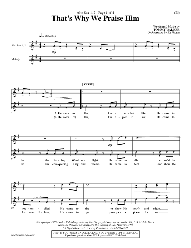 That's Why We Praise Him Alto Sax 1/2 (Tommy Walker)