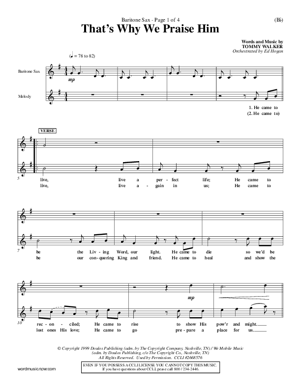 That's Why We Praise Him Bari Sax (Tommy Walker)