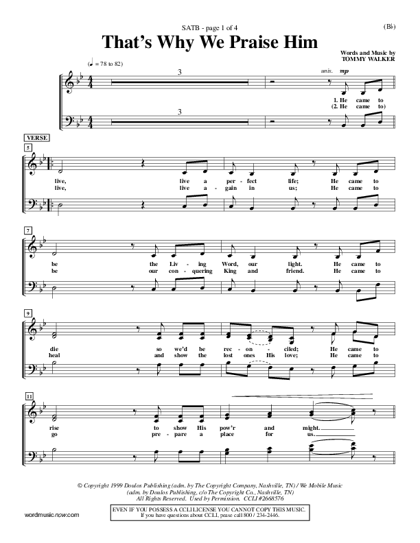 That's Why We Praise Him Choir Sheet (SATB) (Tommy Walker)