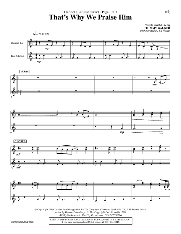 That's Why We Praise Him Clarinet 1/2, Bass Clarinet (Tommy Walker)