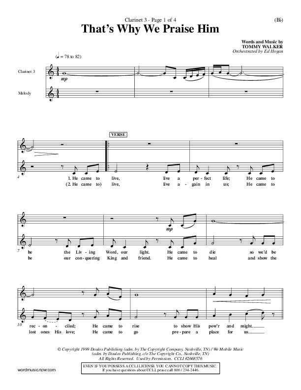That's Why We Praise Him Clarinet 3 (Tommy Walker)