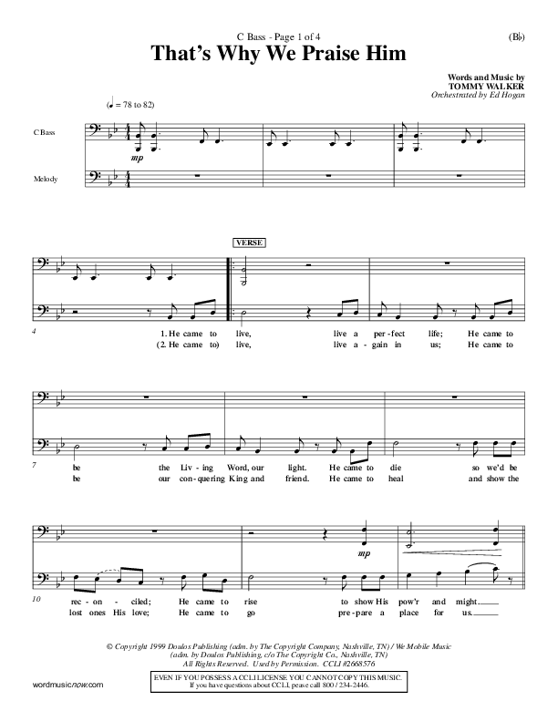 That's Why We Praise Him Contrabass (Tommy Walker)