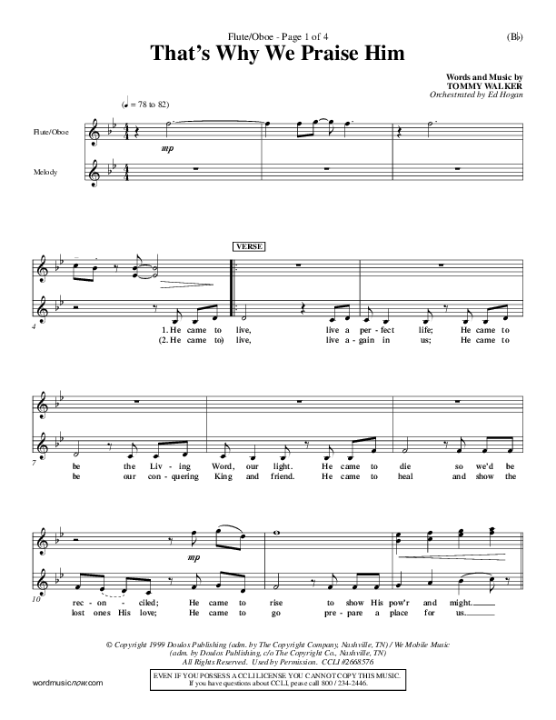 That's Why We Praise Him Flute/Oboe (Tommy Walker)
