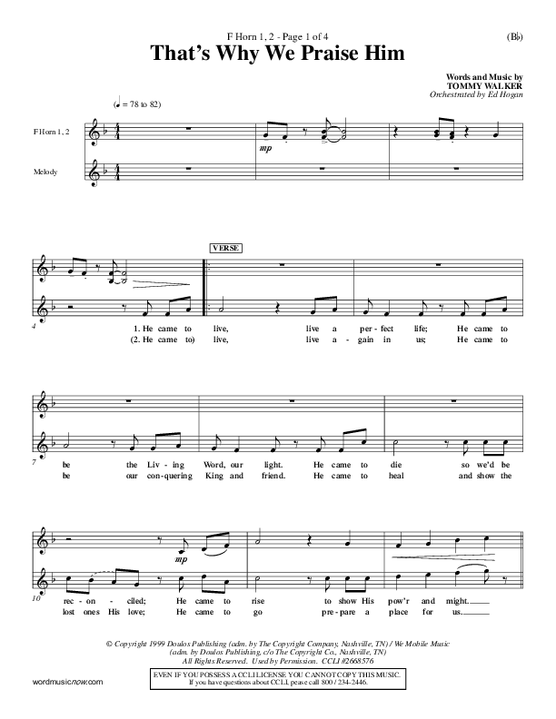 That's Why We Praise Him French Horn 1/2 (Tommy Walker)