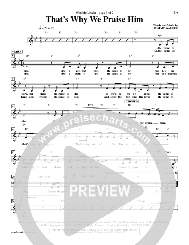 That's Why We Praise Him Lead Sheet (Tommy Walker)