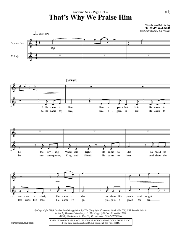 That's Why We Praise Him Soprano Sax (Tommy Walker)