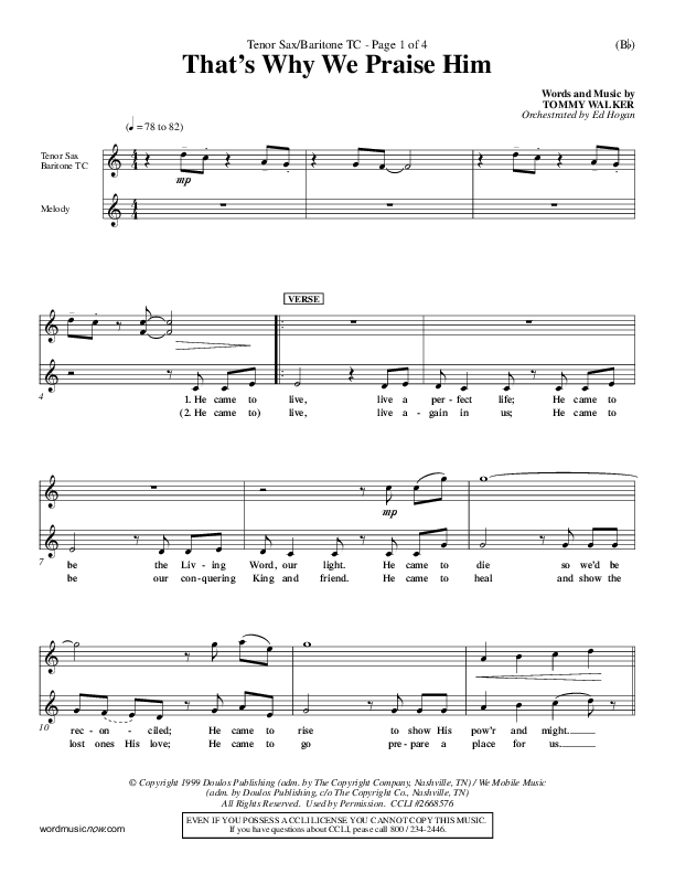 That's Why We Praise Him Tenor Sax 2 (Tommy Walker)