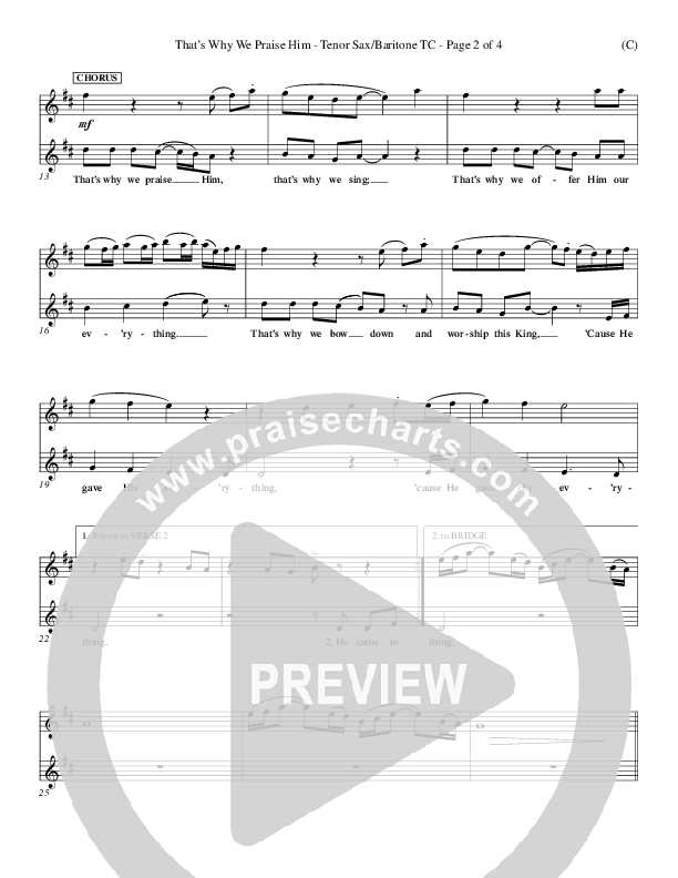 That's Why We Praise Him Tenor Sax/Baritone T.C. (Tommy Walker)