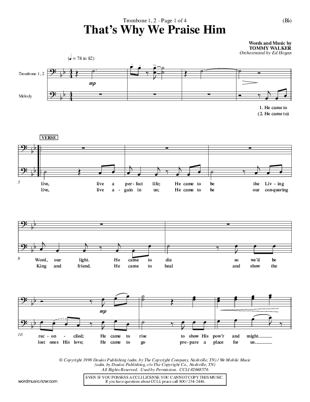 That's Why We Praise Him Trombone 1/2 (Tommy Walker)