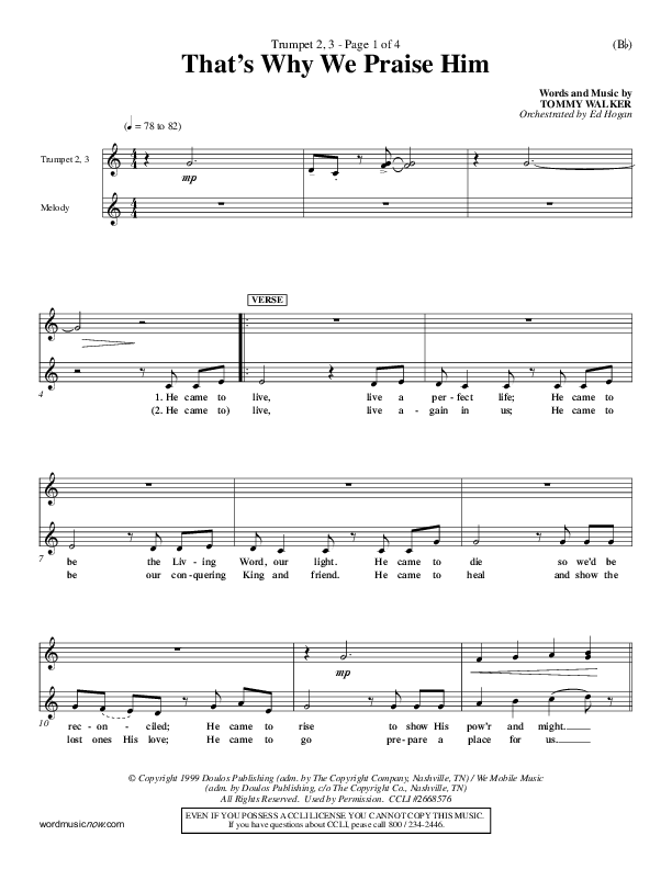 That's Why We Praise Him Trumpet 2/3 (Tommy Walker)