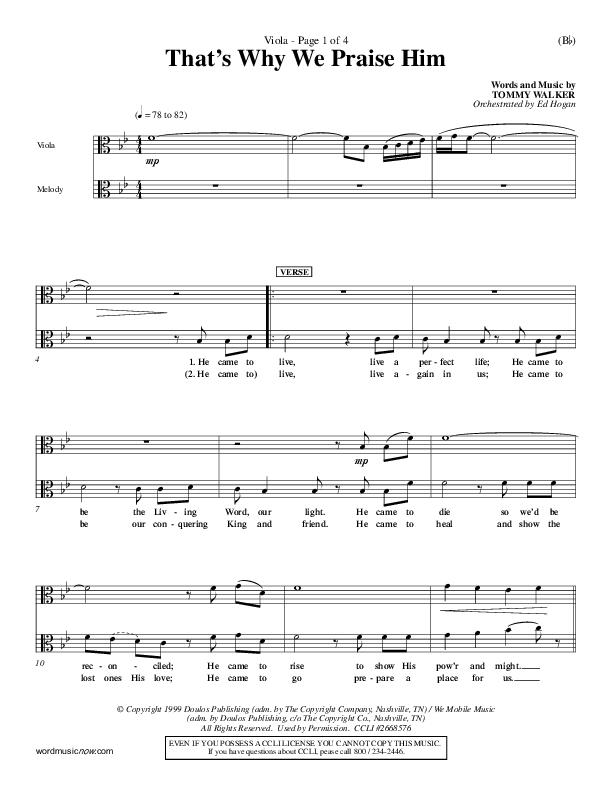That's Why We Praise Him Viola (Tommy Walker)