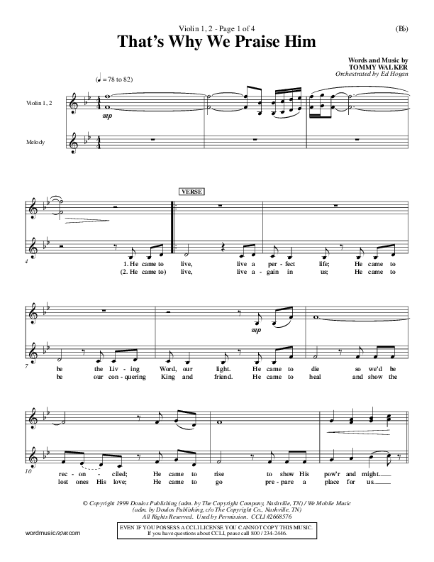 That's Why We Praise Him Violin 1/2 (Tommy Walker)