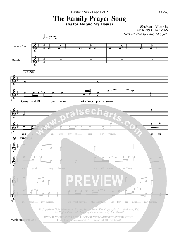The Family Prayer Song Bari Sax (Morris Chapman)