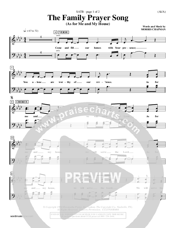 The Family Prayer Song Vocal Sheet (SATB) (Morris Chapman)