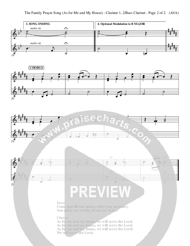 The Family Prayer Song Clarinet 1/2, Bass Clarinet (Morris Chapman)