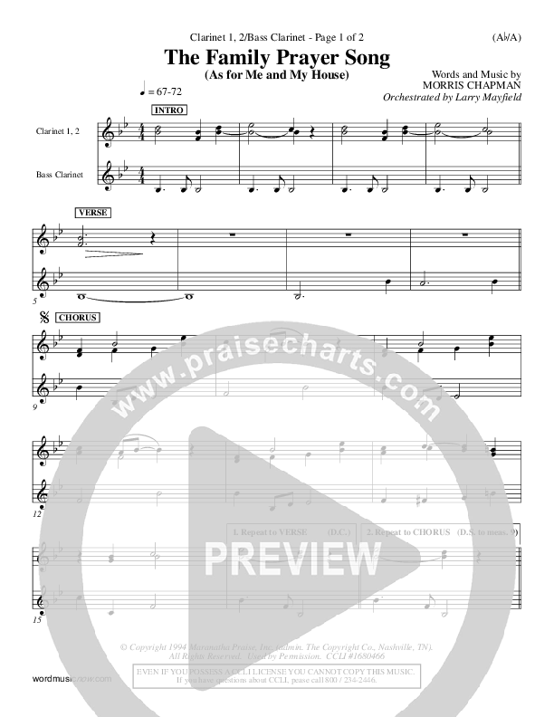 The Family Prayer Song Clarinet 1/2, Bass Clarinet (Morris Chapman)
