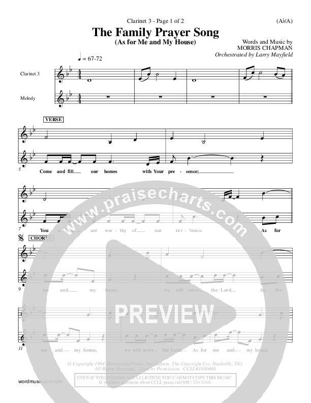 The Family Prayer Song Clarinet 3 (Morris Chapman)