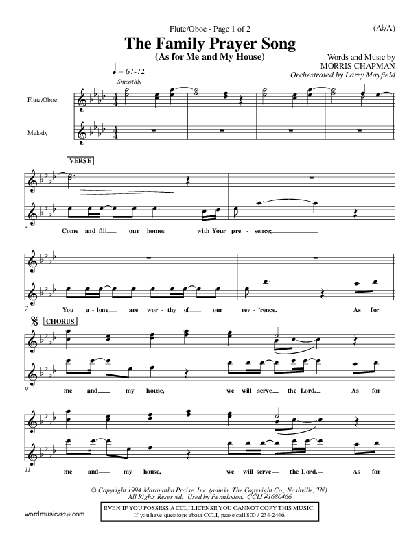 The Family Prayer Song Flute/Oboe (Morris Chapman)