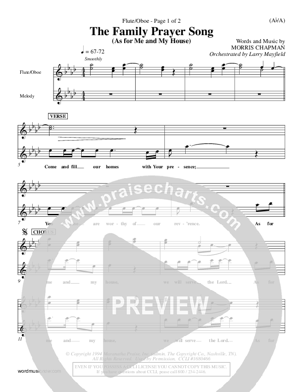 The Family Prayer Song Flute/Oboe (Morris Chapman)