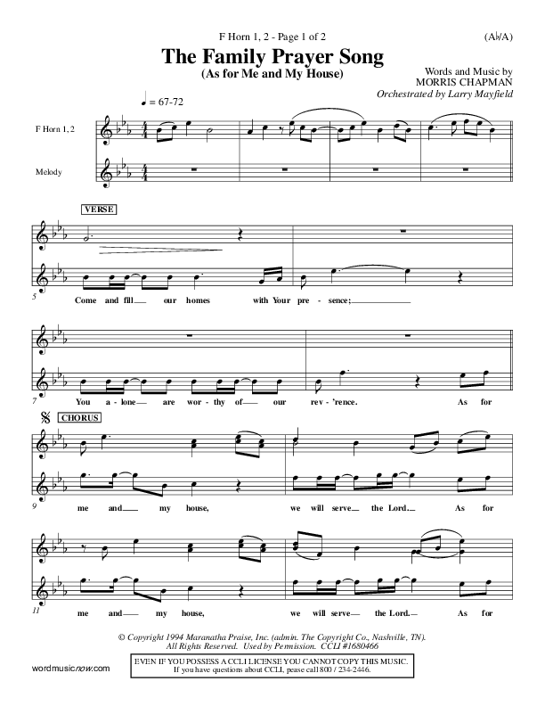 The Family Prayer Song French Horn 1/2 (Morris Chapman)