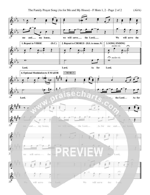 The Family Prayer Song French Horn 1/2 (Morris Chapman)