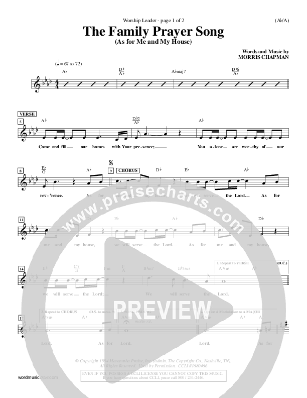 The Family Prayer Song Lead Sheet (Morris Chapman)