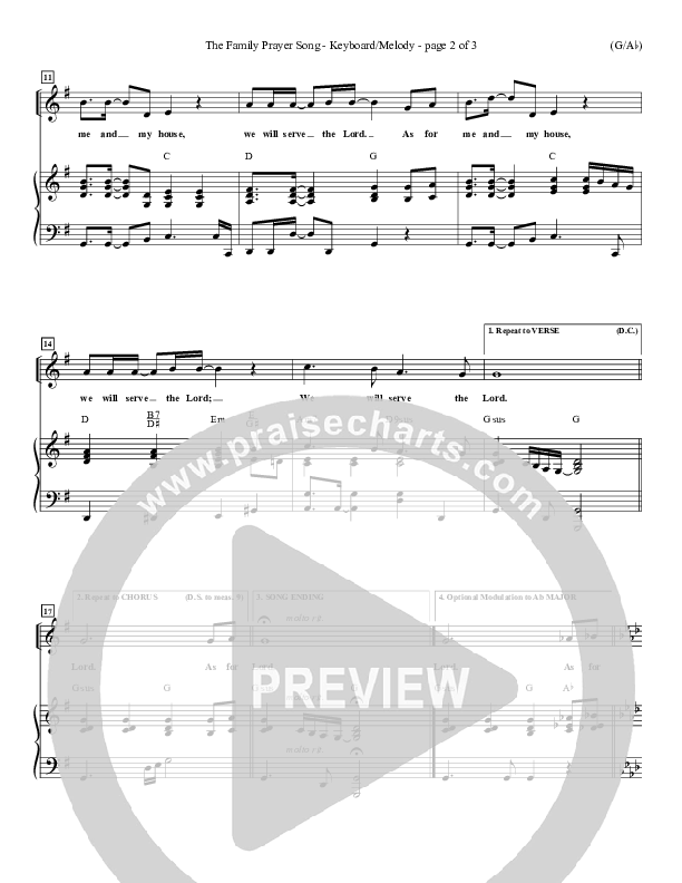The Family Prayer Song Piano Sheet (Morris Chapman)