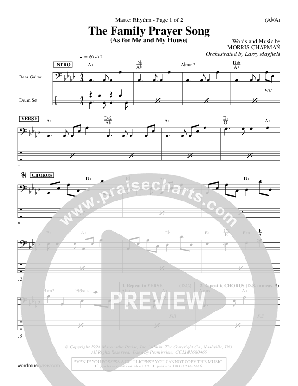 The Family Prayer Song Rhythm Chart (Morris Chapman)