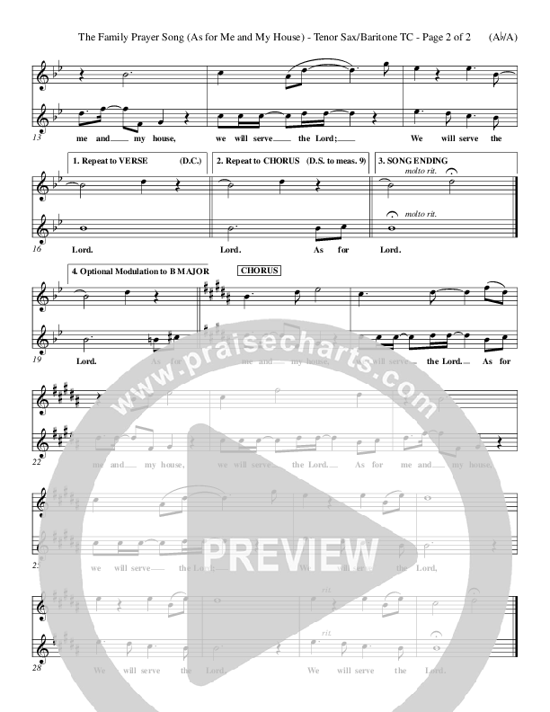 The Family Prayer Song Tenor Sax/Baritone T.C. (Morris Chapman)