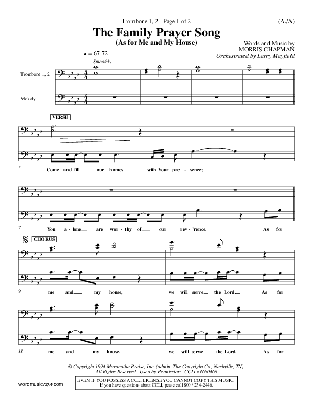 The Family Prayer Song Trombone 1/2 (Morris Chapman)