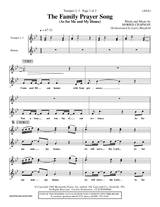 The Family Prayer Song Trumpet 2/3 (Morris Chapman)